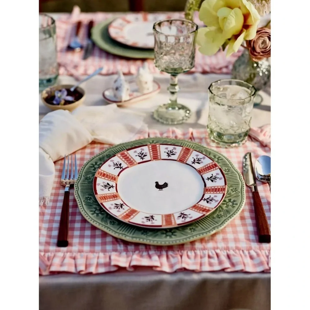 Anthropologie Millie Plate Set Salad Dessert Lunch Farmhouse Rabbit Bull Chicken